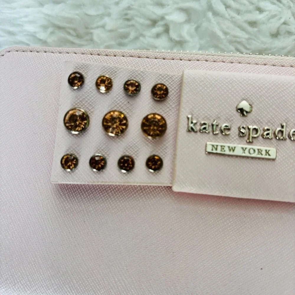 Kate Spade Pink Leather w/ Bow w/ Rhinestone zip around Long Wallet
